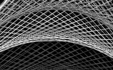 monochromatic string art abstract pattern on black background