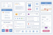 © alexdndz - User interface elements set for delivery mobile app. Kit template with HUD diagrams, package information, map tracking, calculator, calendar, review. Pack of UI, UX, GUI screens. Vector components.