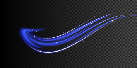 Poster - Curved light trail stretched upward.Lines in the shape of a comet against a dark background. Particle motion light effect. Abstract fire flare trace lens flares. Car motion trails