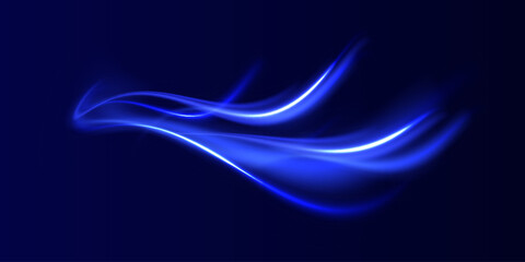 Poster - Curved light trail stretched upward.Lines in the shape of a comet against a dark background. Particle motion light effect. Abstract fire flare trace lens flares. Car motion trails