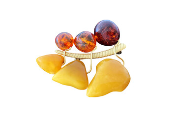 Wall Mural - vintage brooch berries and leaves with of amber and brass, made in USSR on isolated transparent background