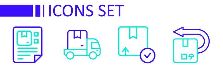 Sticker - Set line Return cardboard box, Carton, Delivery cargo truck and Waybill icon. Vector