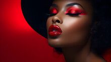 Dark-skinned Woman With Red Lipstick On Her Lips