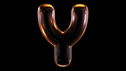 Poster - Animation of glowing alphabet letter y isolated on black background in 3d rendering.