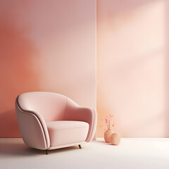 Wall Mural - Modern minimalist pink interior with an armchair in empty room