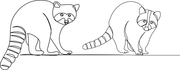 Canvas Print - raccoons line drawing, sketch, on a white background, vector