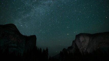 Wall Mural - Yosemite National Park Milky Way Galaxy Above Half Dome and Royal Arch Pan R Sierra Nevada Mountains California USA