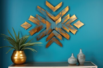 Sticker - abstract metal wall art on a blue painted wall