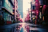 Fototapeta Londyn - street in tokyo,  through huge buildings in city center