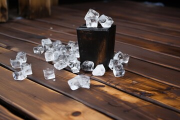 Poster - crashed ice cubes on a wooden table