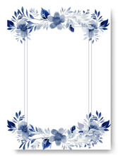 Wedding Invitation Card With Blue Gardenia Floral. Elegant Border Template Concept