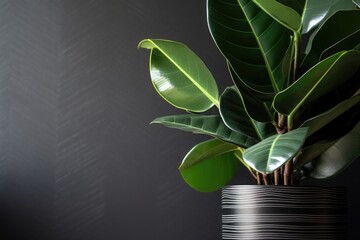 Canvas Print - a rubber plant with glossy leaves in a corner