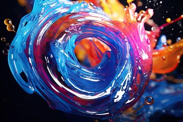 Sticker -  a colorful swirl of liquid and water on a black background.  generative ai