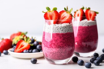 Canvas Print - berry smoothie served with a sprinkle of chia seeds on top