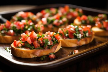 Canvas Print - freshly baked bruschetta ready for honey glaze