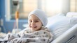 © aporn - Portrait of the girl patient after chemotherapy girl fighting cancer wearing head scarf Childhood cancer awareness