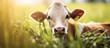 Young cow eating grass in Thailand s countryside shown in a close up With copyspace for text