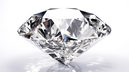 Large Clear Diamond with reflection Dazzling diamond on white background.