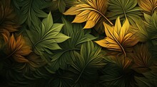 Fractal Patterns Inspired By Dense Foliage, Drawing From A Palette Of Lush Greens, Earthy Browns, And Sunlit Yellows.