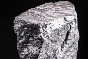 Poster - Raw manganese. Manganese stone isolated on black background. Mineral extraction of heavy metals.