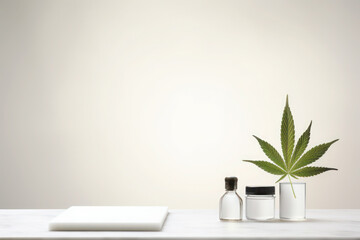 Wall Mural - Natural Alternative medicine and cosmetics, CBD, cannabis, hemp, marijuana leaves