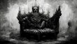 a king sitting on a throne deathcore fullbody god20 evil smile holding a sword upside down cinematic 
