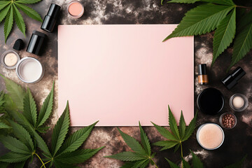 Wall Mural - Natural Alternative medicine and cosmetics, CBD, cannabis, hemp, marijuana leaves