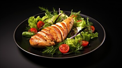 Fototapete - Healthy food concept with chicken turkey fillet and salad Keto diet
