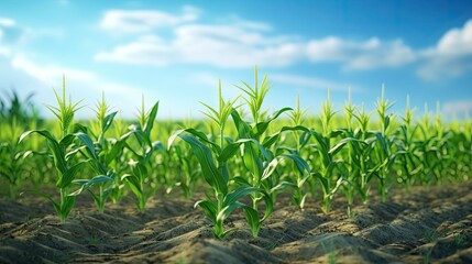 Fototapete - Growing corn in the field agricultural land