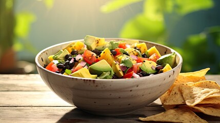 Poster - Healthy salad with avocado mango black bean tomato red onion and tortilla chips