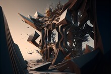Painting Of An Abstract Interpretation Of Shuffling Restructuring Scene Black Brown Grays At Forests Edge Ultrawide Angle Highly Detailed Octane Render Unreal Engine 5 