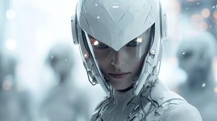 Aufkleber - Futuristic 3D rendering in white with a cyberpunk sci fi style