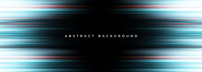 Aufkleber - Black wide vector abstract banner background with glowing motion blue and red neon light effect.