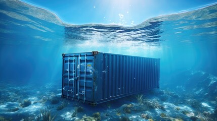 Poster - Lost cargo container at sea illustrating cargo insurance 3D