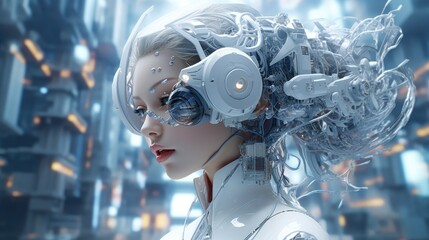Aufkleber - Futuristic 3D rendering in white with a cyberpunk sci fi style