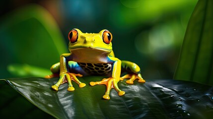 Poster - Green and yellow amphibian Cruziohyla calcarifer found in the natural habitat of Corcovado Costa Rica Wildlife in Central America