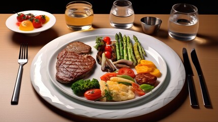 Fototapete - Gourmet meal on table