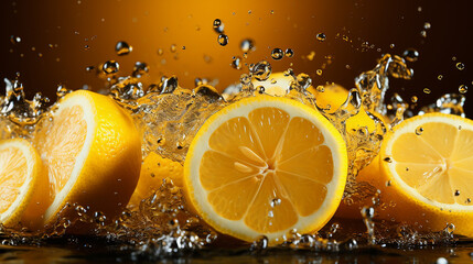 Appetizing cut lemon fruits with drops of juice