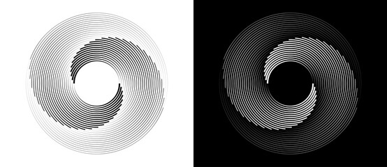 Poster - Abstract background with lines in circle. Art design spiral as logo or icon. A black figure on a white background and an equally white figure on the black side.