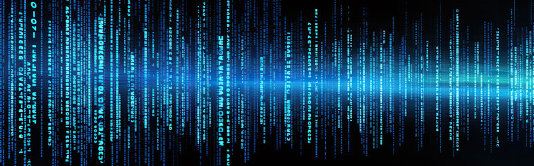Digital binary code on a black background.