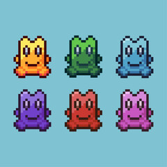 Poster - Pixel art sets of doll toys decoration with variation color item asset. Simple bits of doll toys on pixelated style. 8bits perfect for game asset or design asset element for your game design asset.