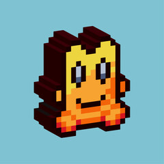 Poster - Isometric Pixel art 3d of doll toys gold for items asset. Golden toys doll pixelated style.8bits perfect for game asset or design asset element for your game design asset.