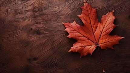 Wall Mural - Autumn maple leaf on plain background. Flat lay, top view