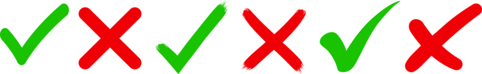 Wall Mural - green check mark and red cross mark in circle. vector illustartion