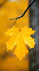 Wall Mural - Autumn maple leaf on a tree branch with bokeh background