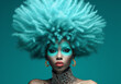 Eccentric woman with big afro dyed turquoise hair. Lifestyle concept. AI generated