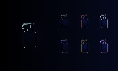 Poster - A set of neon liquid soap symbols. Set of different color symbols, faint neon glow. Vector illustration on black background