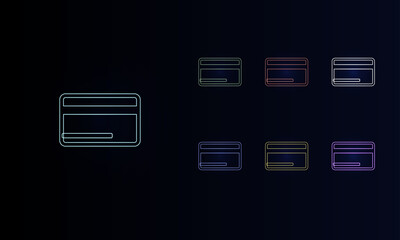 Poster - A set of neon credit card symbols. Set of different color symbols, faint neon glow. Vector illustration on black background