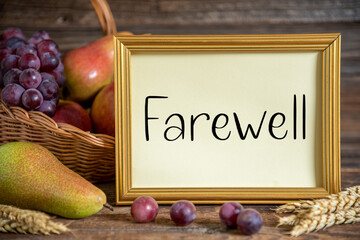 Wall Mural - Fall Decoration with Fruits and Text Farewell