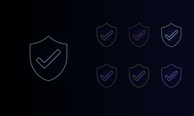 Poster - A set of neon protection mark symbols. Set of different color symbols, faint neon glow. Vector illustration on black background